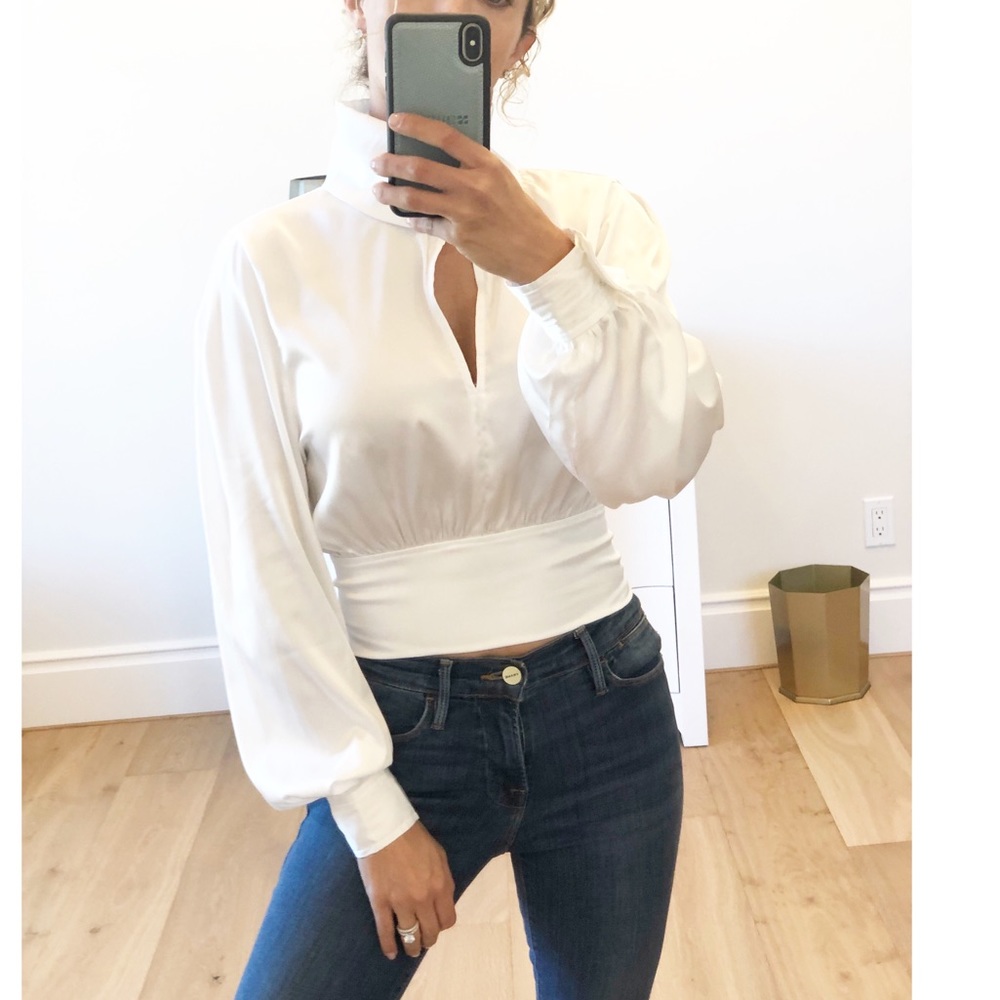 MILAN Black Cropped Keyhole Mock Tie Blouse - Picture 9 of 12
